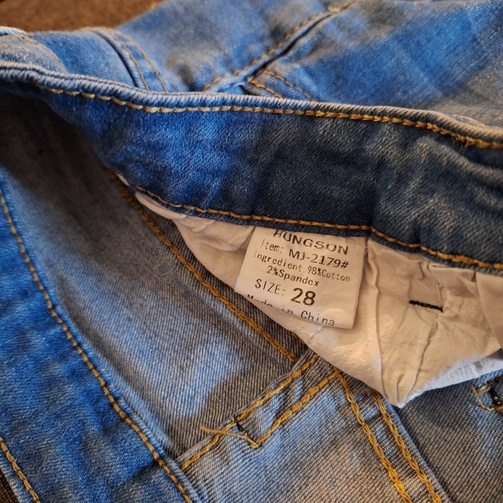 Hungson mens distressed jeans, size 28, light blue
